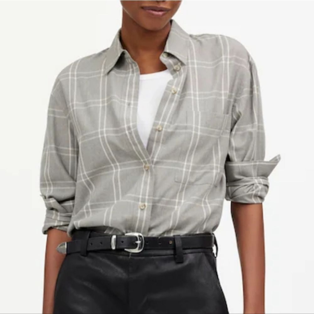 Madewell Gray White Plaid Relaxed Long Sleeve Button Down Shirt Size Medium
